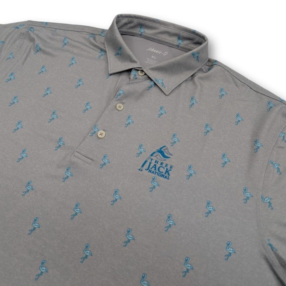 Johnnie O‎ Marchie Flamingo Print Polo XL Gray Performance Three Jack National